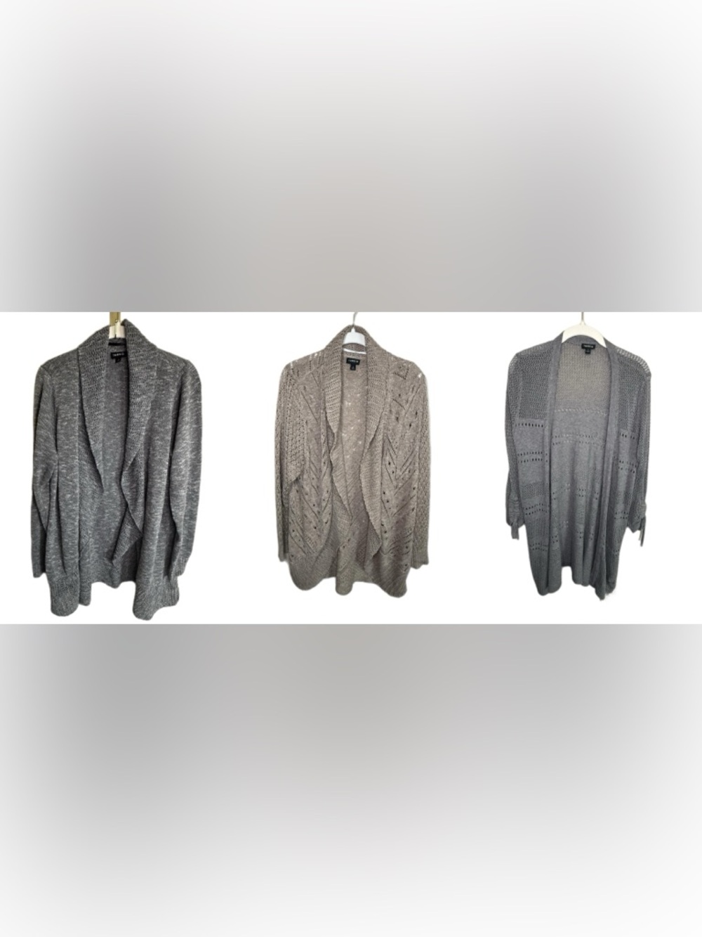 Lot of 3 Torrid Women’s Gray & Tan Open-Front Knit Cardigan Sweater Size 1/2